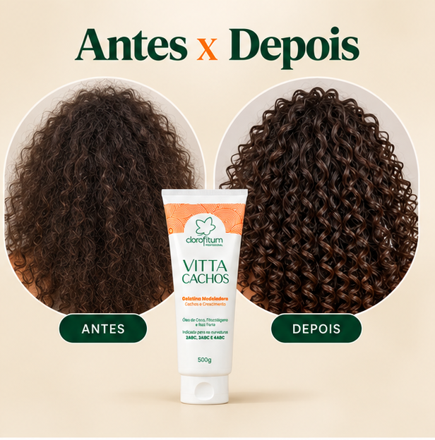 Antes e depois Vitta Cachos Gelatina Modeladora